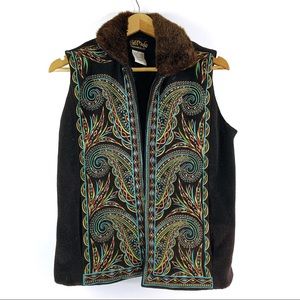 BOB MACKIE | XS | Embroidered Faux Fur Collar Vest